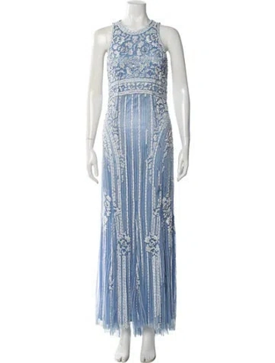 Pre-owned Theia Striped Long Dress In Blue