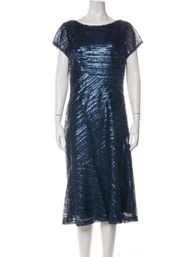 Pre-owned Theia Striped Midi Length Dress In Blue