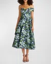 Theia Tatum Floral Peplum A-line Midi Dress In Navy