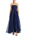 Theia Aubrey Strapless Beaded Organza Gown In Navy