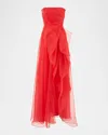 Theia Teresa Draped Strapless Gown In Orange