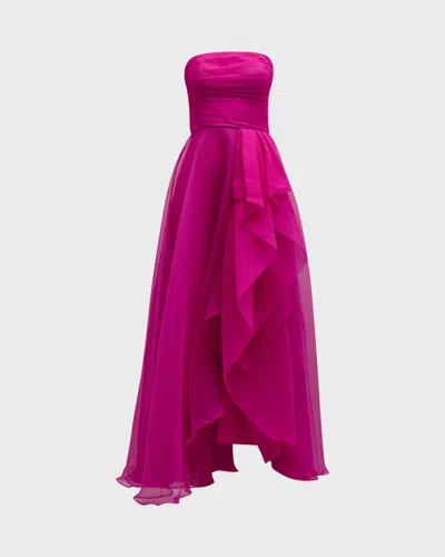 Theia Teresa Draped Strapless Gown In Pink