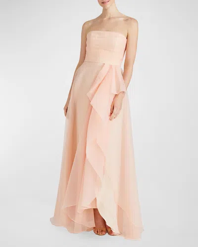 Theia Teresa Draped Strapless Gown In Neutral