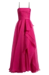 Theia Teresa Draped Strapless Gown In Sunset Fuschia