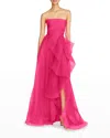 Theia Teresa Draped Strapless Gown In Sunset Fuschia