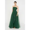 Theia Teresa Strapless Draped Gown In Green