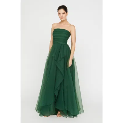 Theia Teresa Strapless Draped Gown In Green