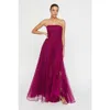 Theia Teresa Strapless Draped Gown In Burgundy