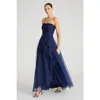 Theia Teresa Strapless Draped Gown In Blue