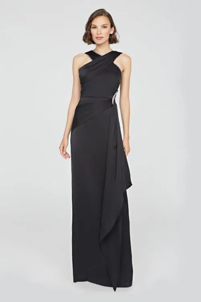 Theia Teresa Strapless Draped Gown In Black