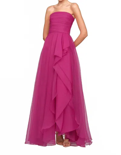 Theia Teresa Strapless Draped Gown In Zinnia In Pink