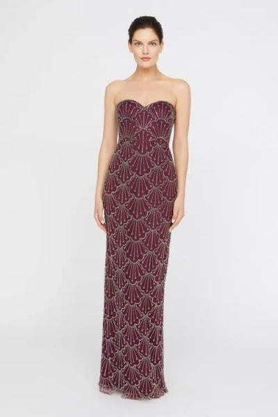 Theia Tessa Strapless Beaded Gown In Brown