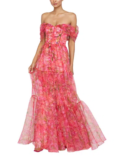 Theia Tia Off Shoulder Organza Gown In Multi