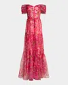 Theia Tia Tiered Off-shoulder Organza Gown In Hydra Floral
