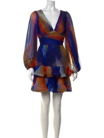 Pre-owned Theia Tie-dye Print Mini Dress In Blue