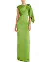 Theia Tilly Satin Draped Column Gown In Green