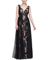 Theia Toni V Neck Beaded Gown