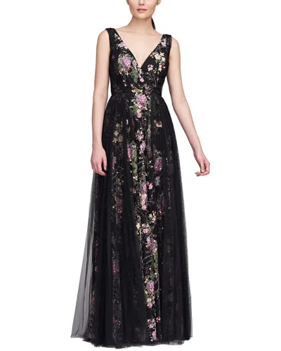 THEIA TONI V NECK BEADED GOWN