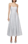 Theia Sleeveless Tulle Midi Dress In French Silver In French Silver