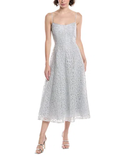 Theia Tulle Midi Dress In Silver
