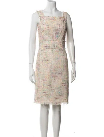 Pre-owned Theia Tweed Pattern Knee-length Dress In Neutral