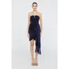 Theia Ursula Strapless Velvet Dress In Blue