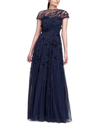 Theia Valerie Petal Embroidered Gown In Blue