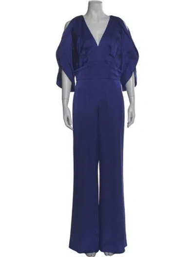 Pre-owned Theia V-neck Jumpsuit In Blue