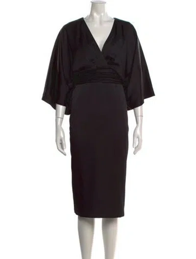 Pre-owned Theia V-neck Knee-length Dress In Black