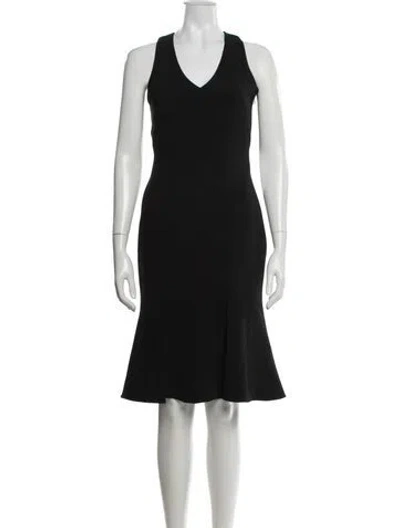 Pre-owned Theia V-neck Knee-length Dress In Black