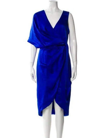 Pre-owned Theia V-neck Knee-length Dress In Blue