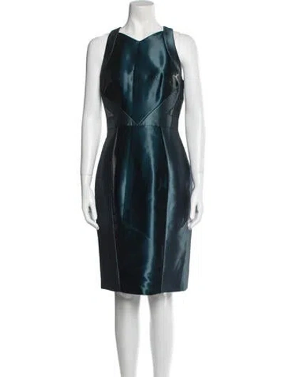Pre-owned Theia V-neck Knee-length Dress In Blue
