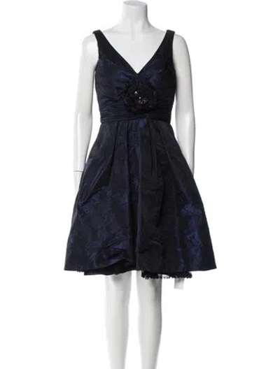 Pre-owned Theia V-neck Knee-length Dress In Blue