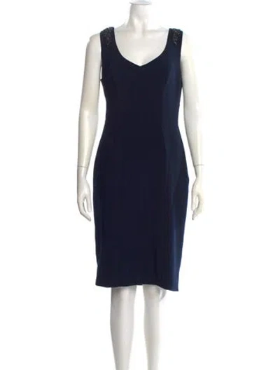 Pre-owned Theia V-neck Knee-length Dress In Blue