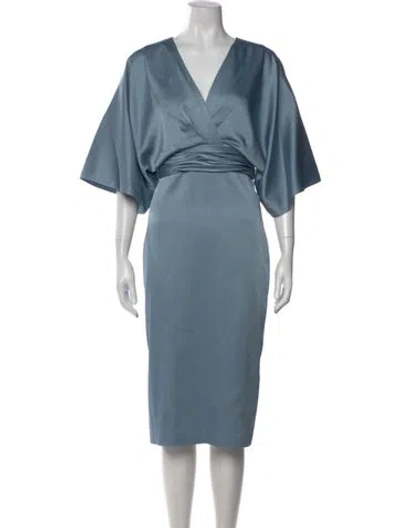 Pre-owned Theia V-neck Knee-length Dress In Blue
