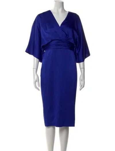 Pre-owned Theia V-neck Knee-length Dress In Blue