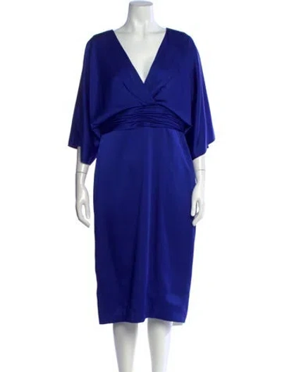 Pre-owned Theia V-neck Knee-length Dress In Blue