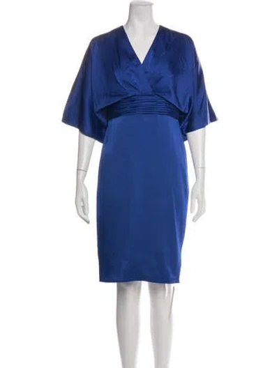 Pre-owned Theia V-neck Knee-length Dress In Blue