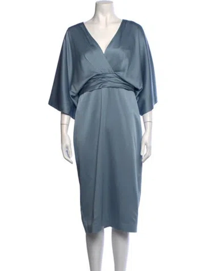 Pre-owned Theia V-neck Knee-length Dress In Blue