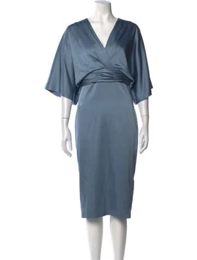 Pre-owned Theia V-neck Knee-length Dress In Blue