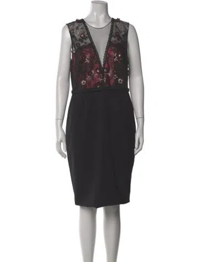 Pre-owned Theia V-neck Knee-length Dress In Gray