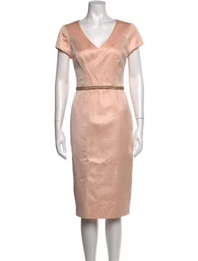 Pre-owned Theia V-neck Knee-length Dress In Orange