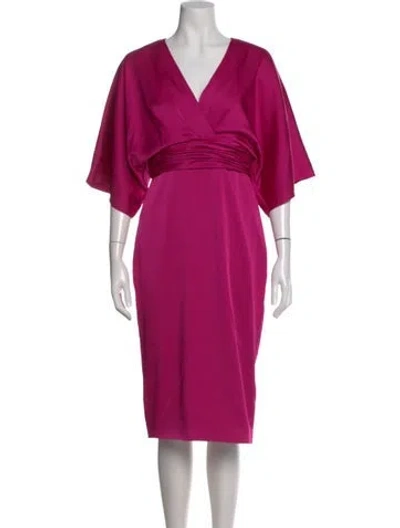 Pre-owned Theia V-neck Knee-length Dress In Pink