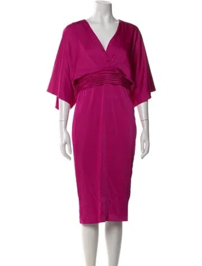 Pre-owned Theia V-neck Knee-length Dress In Pink