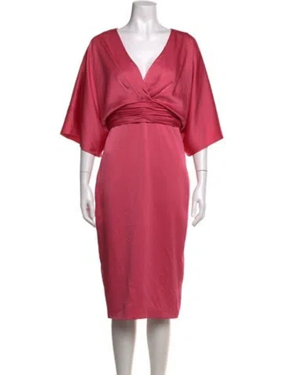 Pre-owned Theia V-neck Knee-length Dress In Pink