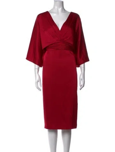 Pre-owned Theia V-neck Knee-length Dress In Red