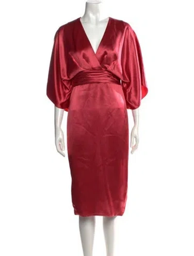 Pre-owned Theia V-neck Knee-length Dress In Red