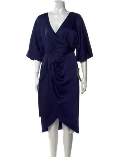 Pre-owned Theia V-neck Knee-length Dress W/ Tags In Blue