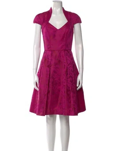 Pre-owned Theia V-neck Knee-length Dress W/ Tags In Pink
