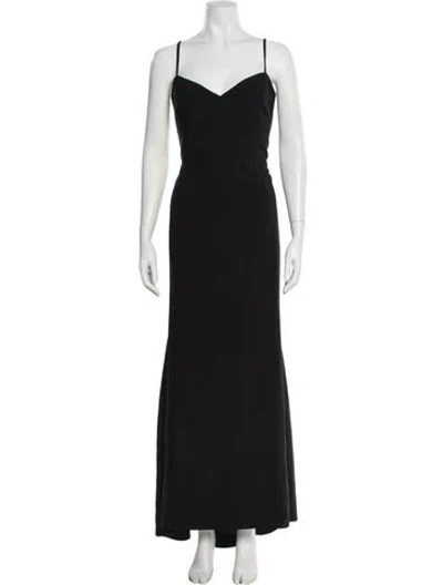 Pre-owned Theia V-neck Long Dress In Black